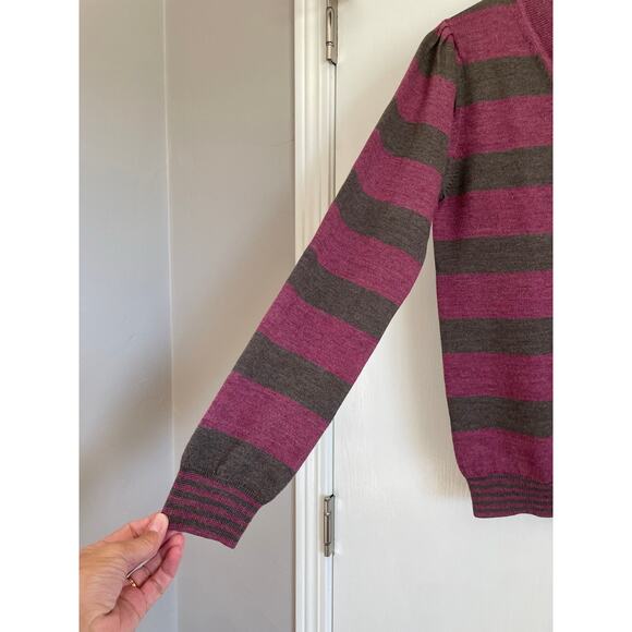 Faconnable pink brown striped v-neck sweater wool silk cashmere lightweight XS - Picture 4 of 8